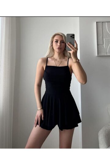 Sandy Kumaş Askılı Şortlu Mini Elbise