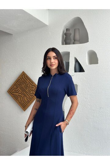 Fermuarlı Modal Kumaş Elbise