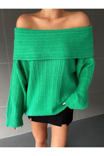 Kadin Omuzları Açık Oversize Şık Triko Kazak