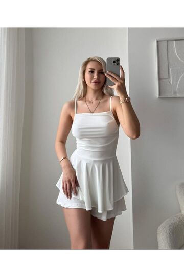 Sandy Kumaş Askılı Şortlu Mini Elbise