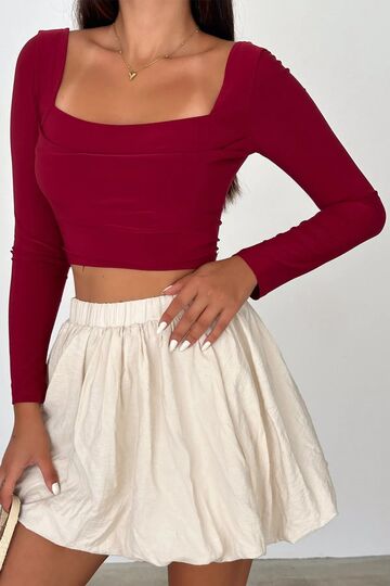 Çift Kat Ön Detaylı Ön-Arka Kare Yaka Crop Top