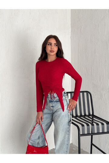 Büzgü Detaylı Simli Bluz