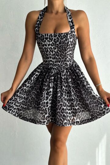 Leopar Desenli Prenses Elbise