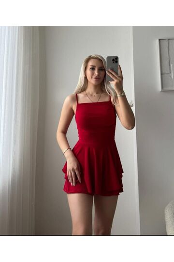 Sandy Kumaş Askılı Şortlu Mini Elbise