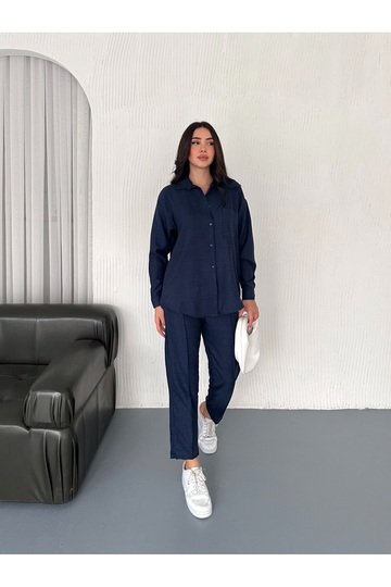 Aerobin Keten Gömlek Pantolon 2'Li Alt Üst Takım