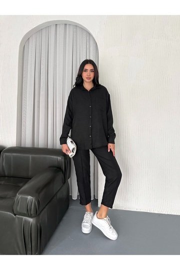 Aerobin Keten Gömlek Pantolon 2'Li Alt Üst Takım