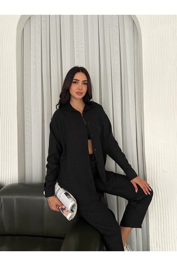 Aerobin Keten Gömlek Pantolon 2'Li Alt Üst Takım