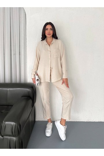 Aerobin Keten Gömlek Pantolon 2'Li Alt Üst Takım