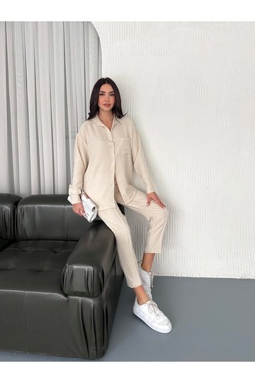 Aerobin Keten Gömlek Pantolon 2'Li Alt Üst Takım