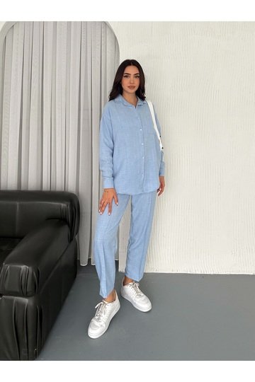 Aerobin Keten Gömlek Pantolon 2'Li Alt Üst Takım