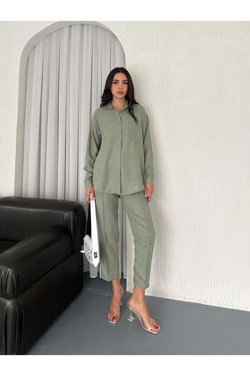 Aerobin Keten Gömlek Pantolon 2'Li Alt Üst Takım