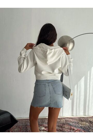 Basic Comfort Crop Fermuarlı 3 İplik Şardonlu Sweatshirt