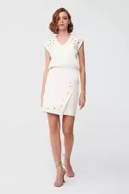 Lazer Kesim Ekru Mini Elbise Test Ürünü Silmeyiniz